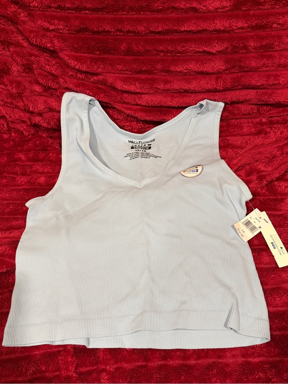 Wallflower Pale Blue Ribbed V-Neck Tank